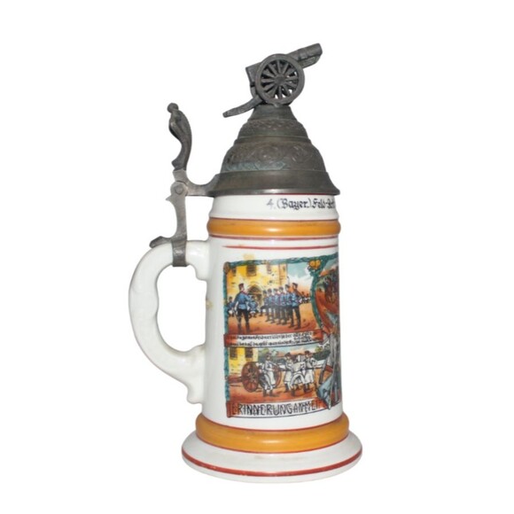 Vtg German Regimental Miltary Artillery Pewter Lid Lithophane Beer Stein 1896-99 - Picture 3 of 5